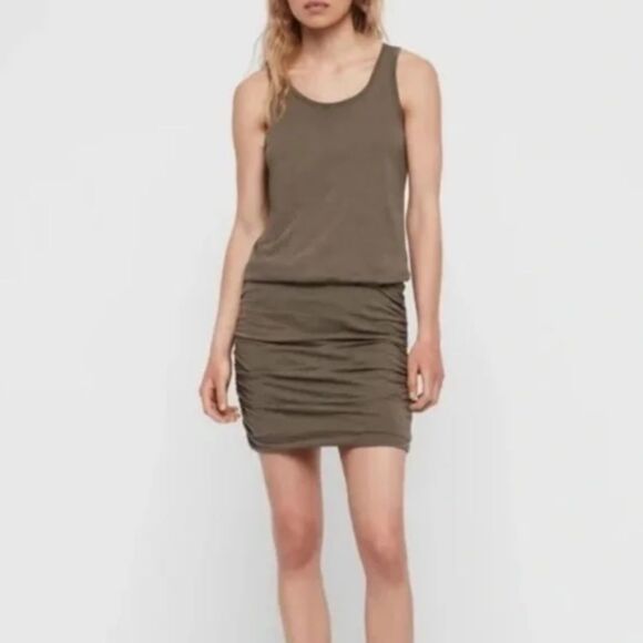 ALLSAINTS Toby Racerback Dress in Khaki Green Women's Size M Minimalist Grunge - Picture 2 of 16